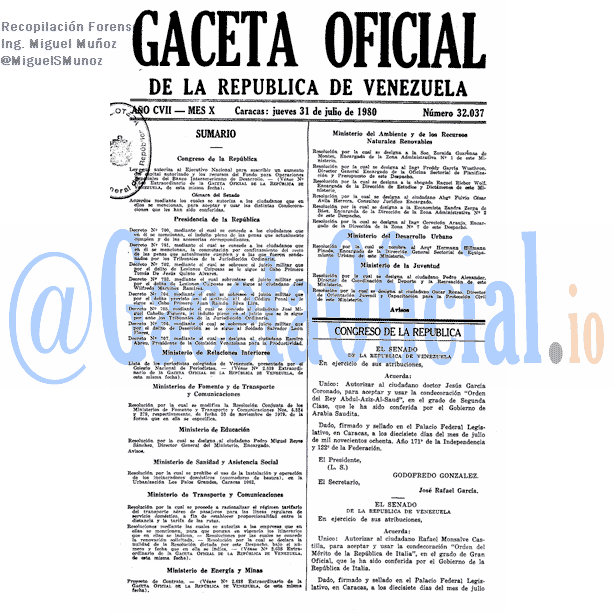 Gaceta Oficial 32037 del 31 Julio 1980