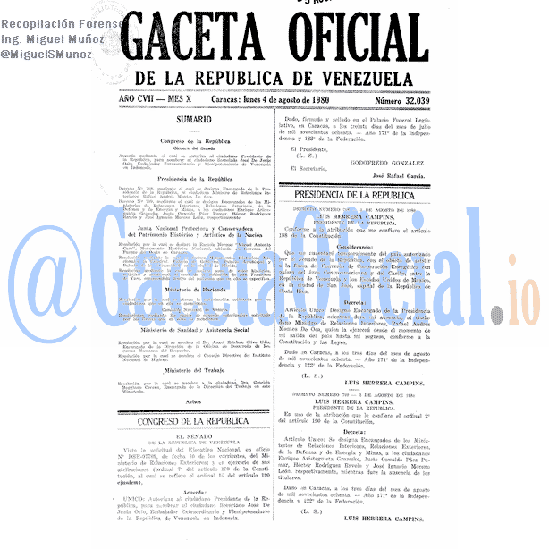 Gaceta Oficial 32039 del 4 Agosto 1980