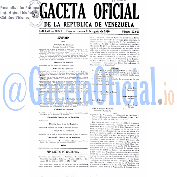 Gaceta Oficial 32043 del 8 Agosto 1980