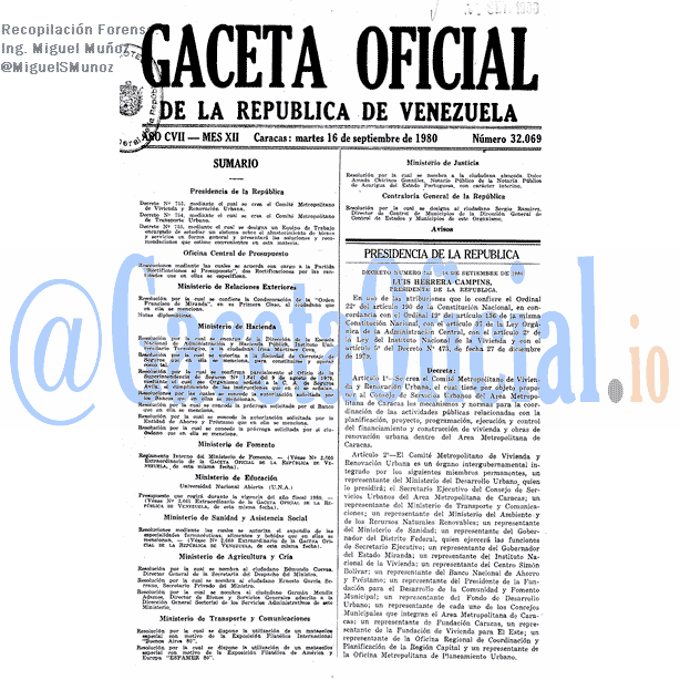 Gaceta Oficial 32069 del 16 Septiembre 1980