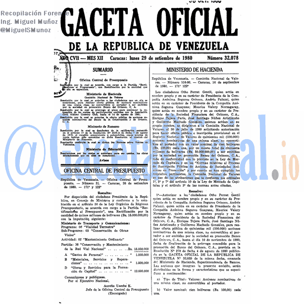 Gaceta Oficial 32078 del 29 Septiembre 1980