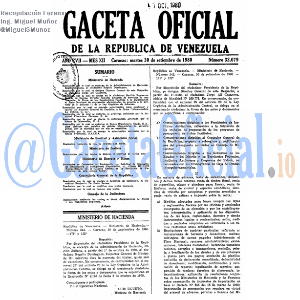 Gaceta Oficial 32079 del 30 Septiembre 1980