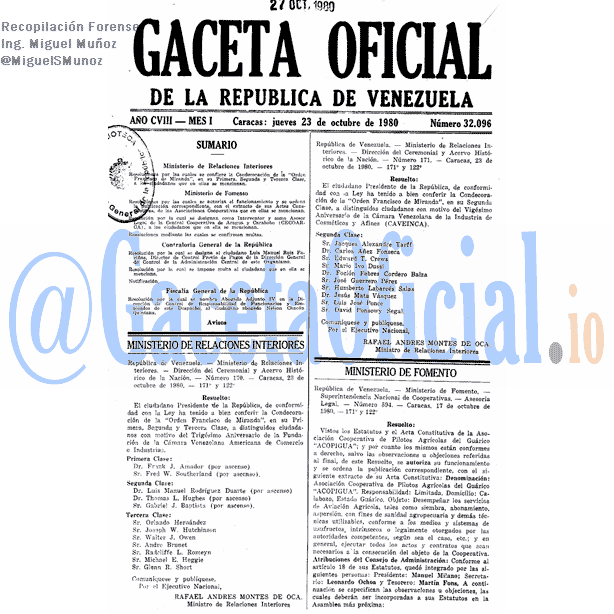 Gaceta Oficial 32096 del 23 Octubre 1980