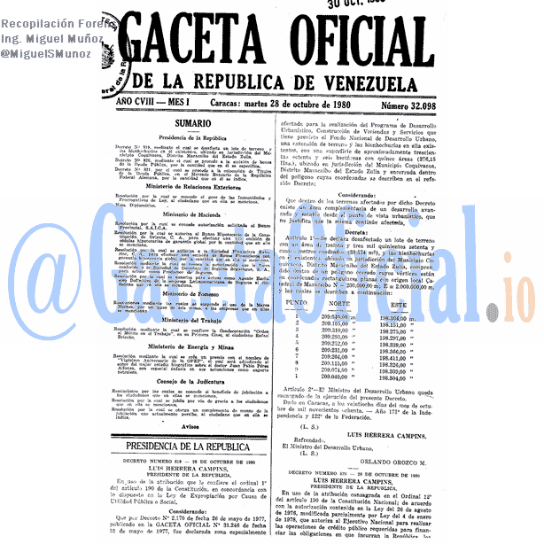 Gaceta Oficial 32098 del 28 Octubre 1980