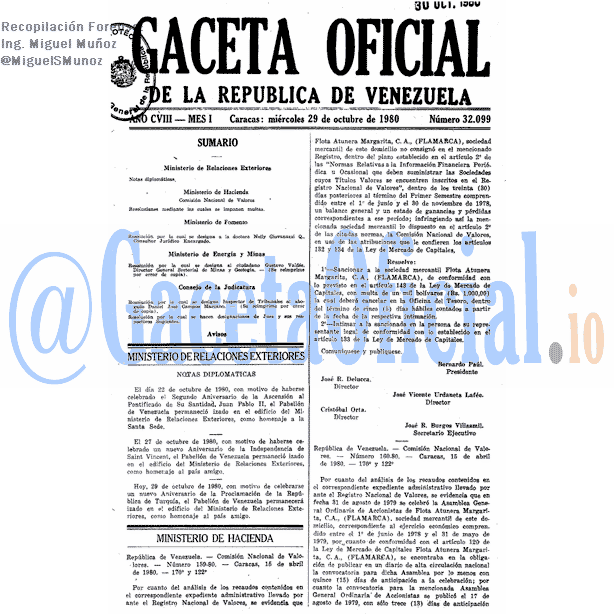 Gaceta Oficial 32099 del 29 Octubre 1980