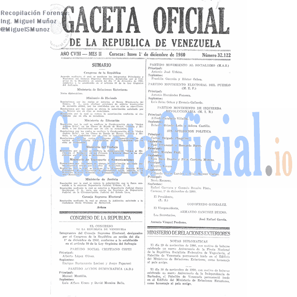 Gaceta Oficial 32122 del 1 Diciembre 1980