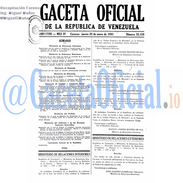 Gaceta Oficial 32158 del 29 Enero 1981