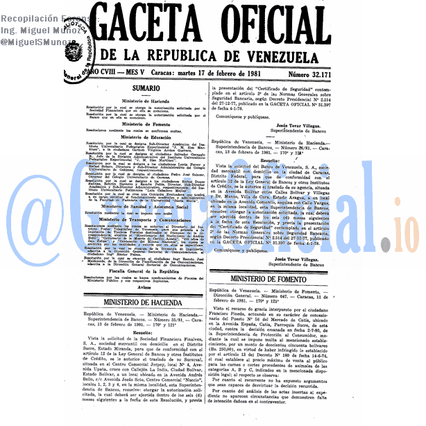 Gaceta Oficial 32171 del 17 Febrero 1981