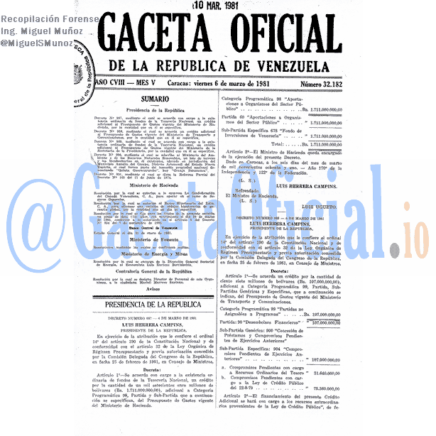 Gaceta Oficial 32182 del 6 Marzo 1981
