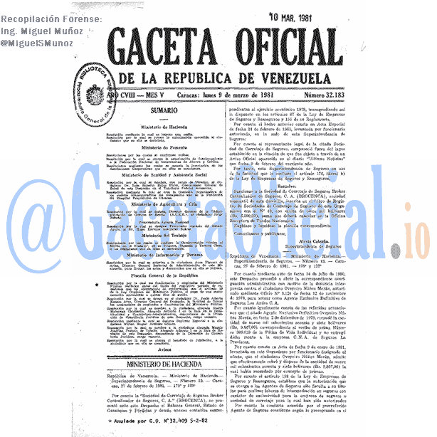 Gaceta Oficial 32183 del 9 Marzo 1981