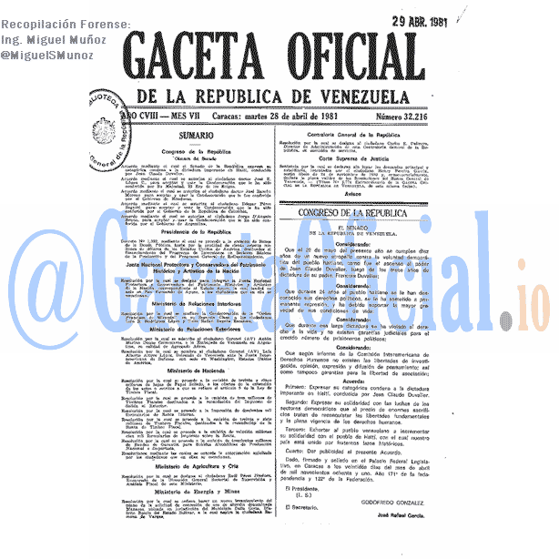 Gaceta Oficial 32216 del 28 Abril 1981