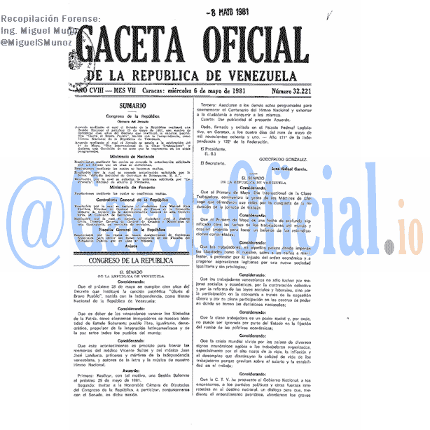 Gaceta Oficial 32221 del 6 Mayo 1981