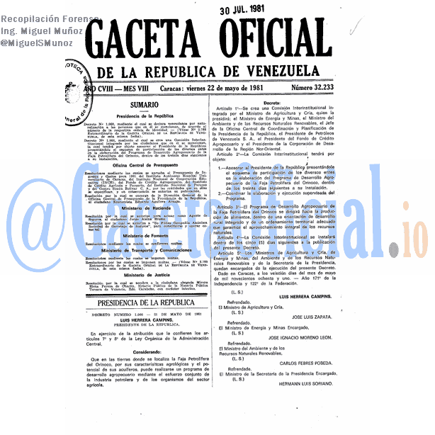 Gaceta Oficial 32233 del 22 Mayo 1981