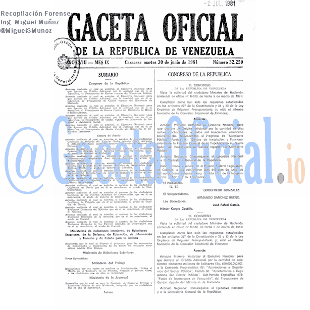 Gaceta Oficial 32259 del 30 Junio 1981
