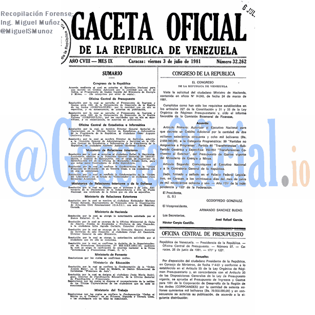 Gaceta Oficial 32262 del 3 Julio 1981