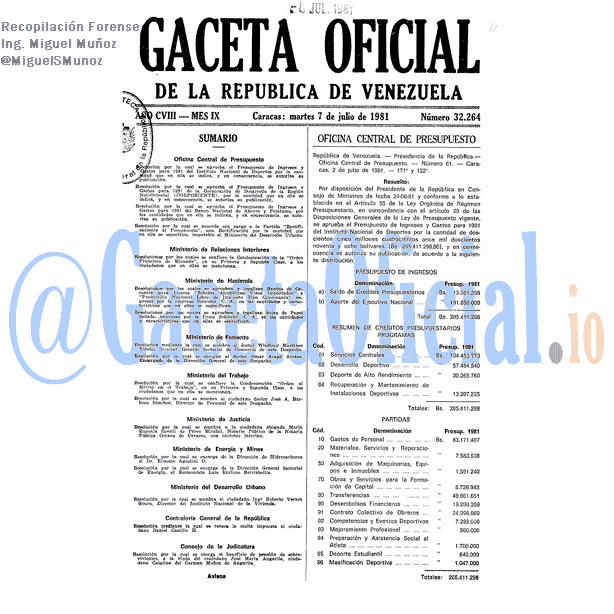 Gaceta Oficial 32264 del 7 Julio 1981