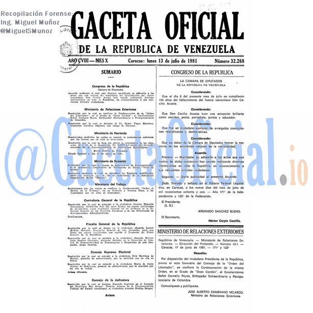 Gaceta Oficial 32268 del 13 Julio 1981