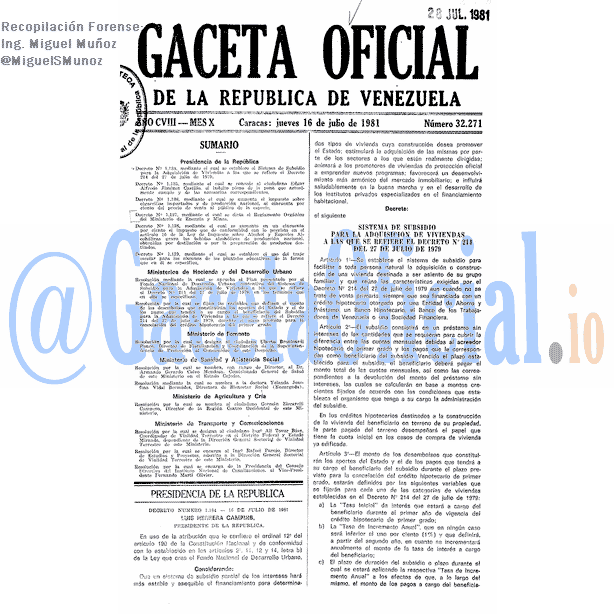 Gaceta Oficial 32271 del 16 Julio 1981