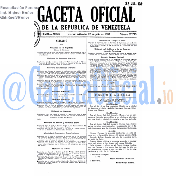 Gaceta Oficial 32275 del 22 Julio 1981