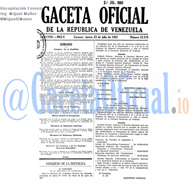 Gaceta Oficial 32276 del 23 Julio 1981