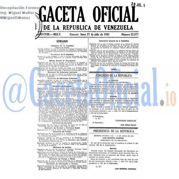 Gaceta Oficial 32277 del 27 Julio 1981