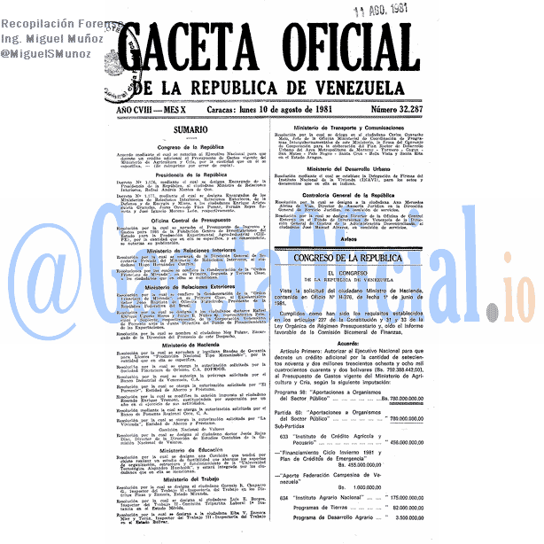 Gaceta Oficial 32287 del 10 Agosto 1981