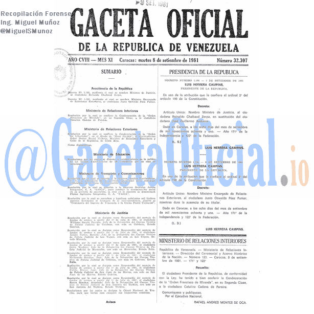 Gaceta Oficial 32307 del 8 Septiembre 1981