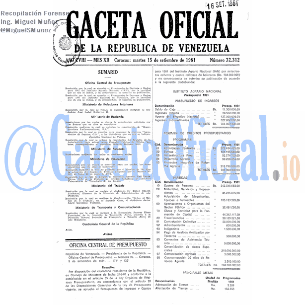 Gaceta Oficial 32312 del 15 Septiembre 1981