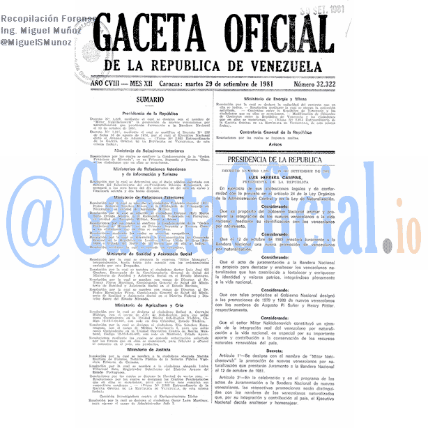 Gaceta Oficial 32322 del 29 Septiembre 1981