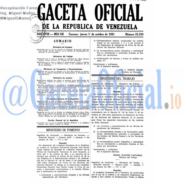 Gaceta Oficial 32324 del 1 Octubre 1981
