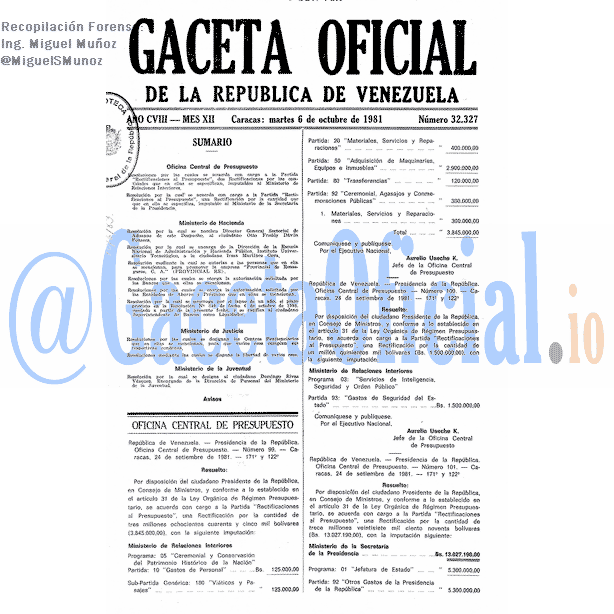 Gaceta Oficial 32327 del 6 Octubre 1981