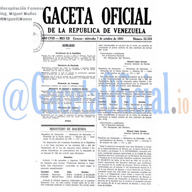 Gaceta Oficial 32328 del 7 Octubre 1981