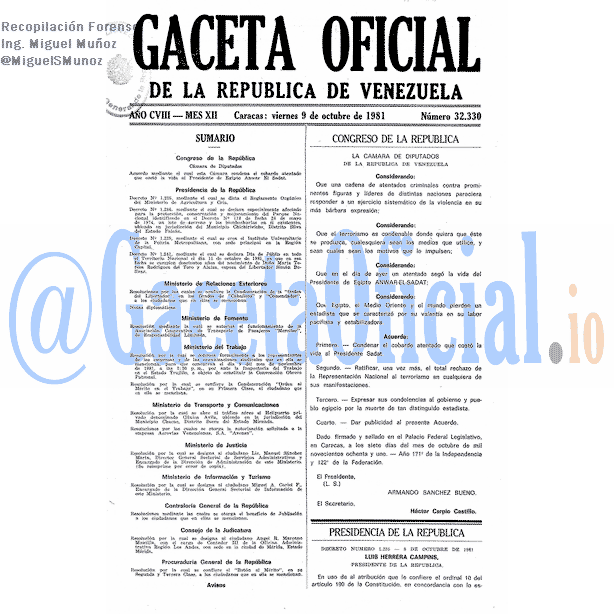Gaceta Oficial 32330 del 9 Octubre 1981