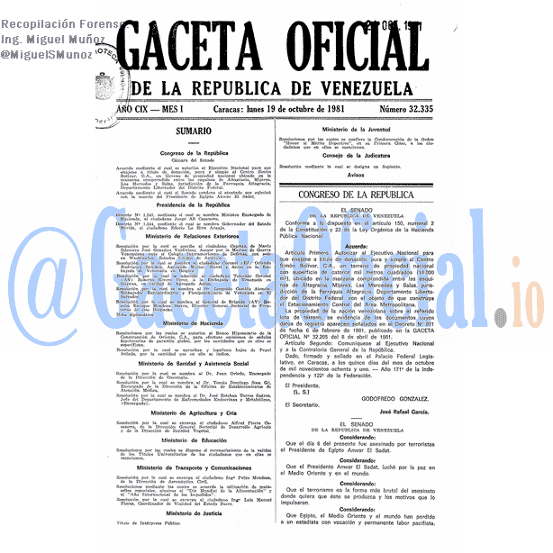 Gaceta Oficial 32335 del 19 Octubre 1981