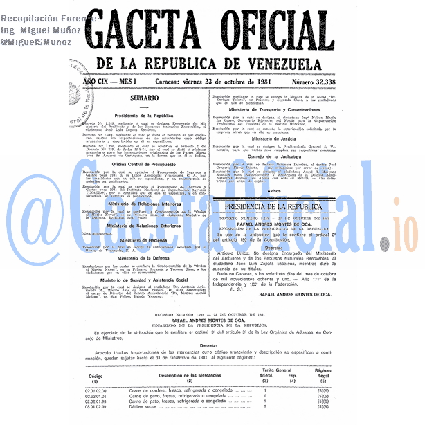 Gaceta Oficial 32338 del 23 Octubre 1981