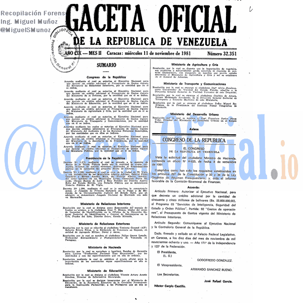Gaceta Oficial 32351 del 11 Noviembre 1981