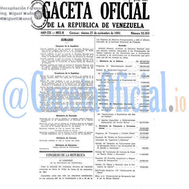 Gaceta Oficial 32363 del 27 Noviembre 1981