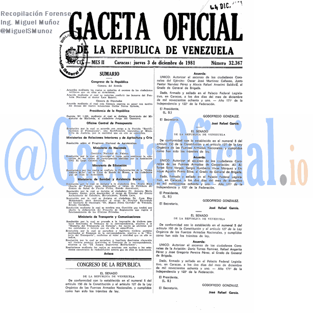 Gaceta Oficial 32367 del 3 Diciembre 1981