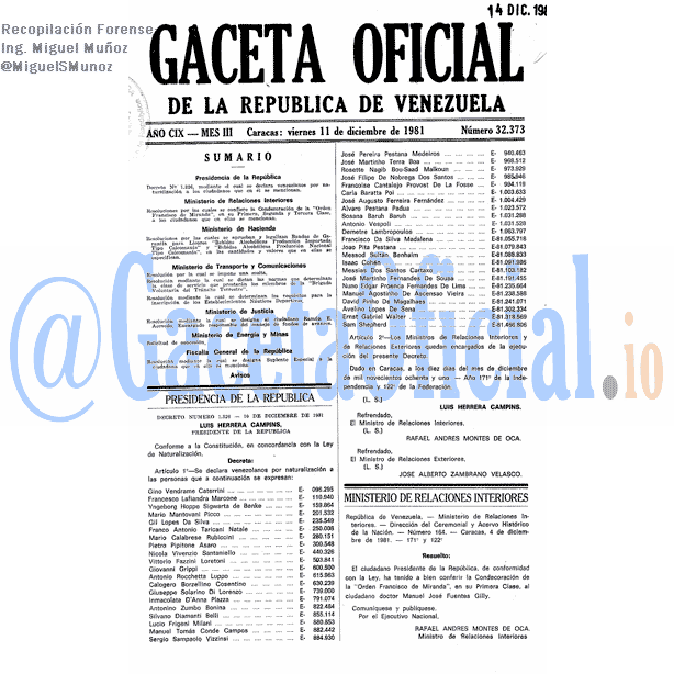 Gaceta Oficial 32373 del 11 Diciembre 1981