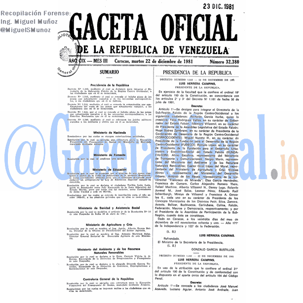 Gaceta Oficial 32380 del 22 Diciembre 1981