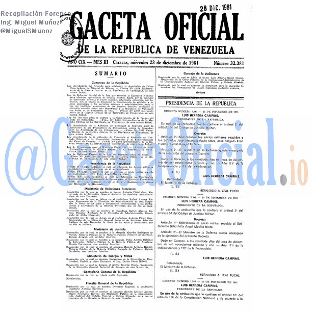 Gaceta Oficial 32381 del 23 Diciembre 1981