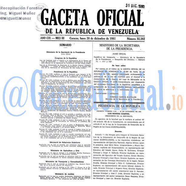 Gaceta Oficial 32382 del 28 Diciembre 1981