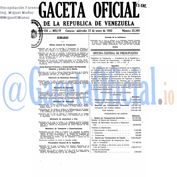Gaceta Oficial 32392 del 13 Enero 1982