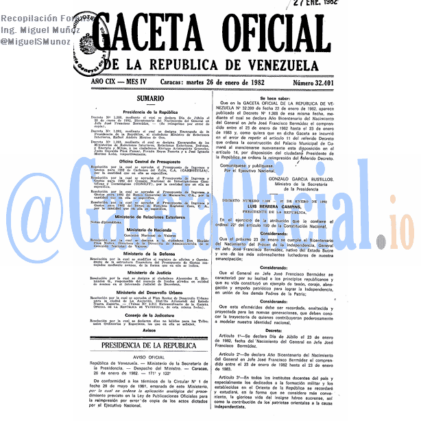 Gaceta Oficial 32401 del 26 Enero 1982