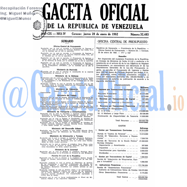Gaceta Oficial 32403 del 28 Enero 1982