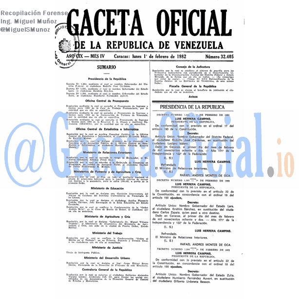 Gaceta Oficial 32405 del 1 Febrero 1982