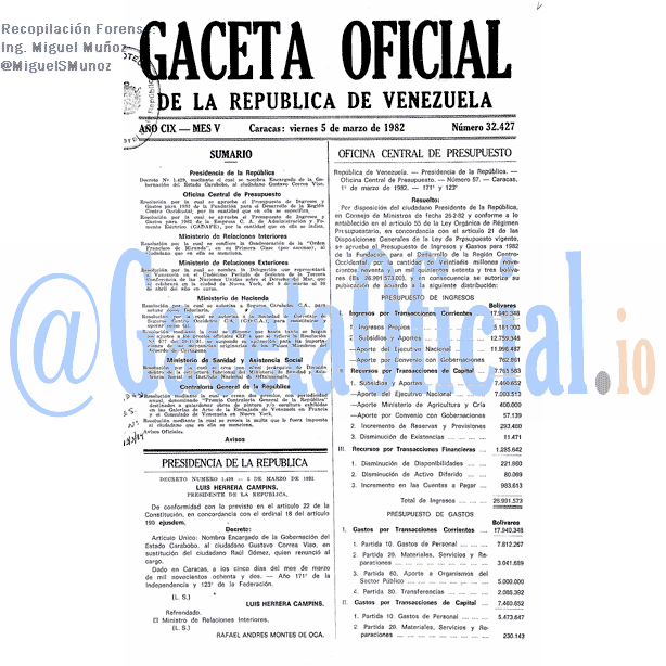 Gaceta Oficial 32427 del 5 Marzo 1982
