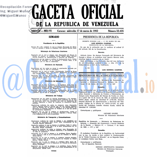 Gaceta Oficial 32435 del 17 Marzo 1982