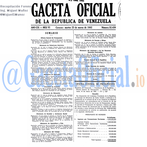 Gaceta Oficial 32439 del 23 Marzo 1982