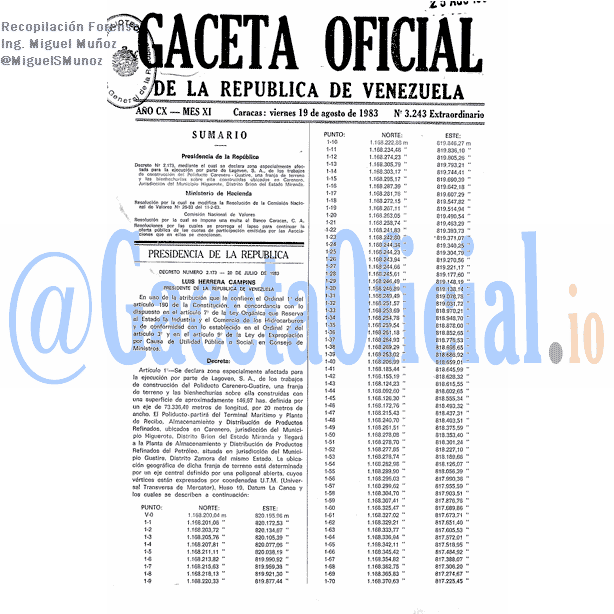 Gaceta Oficial 3243 del 19 Agosto 1983